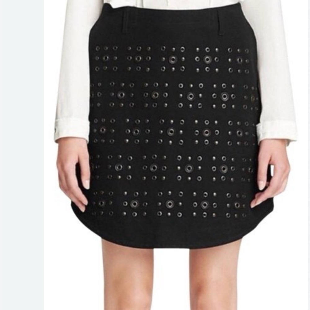 Coach Black stud grommet Eyelet-Embellished with leather detail Mini Skirt size0